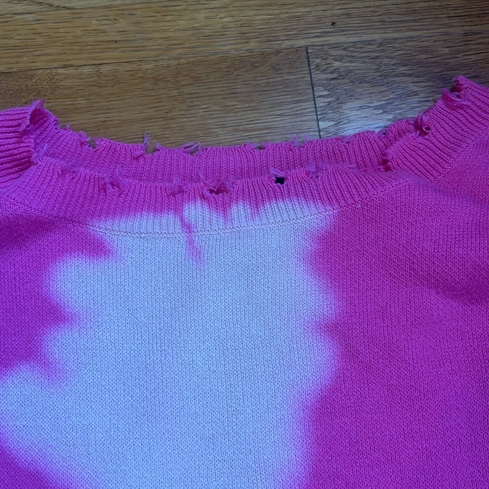 Fate szS tie die distressed cotton sweater. Pink/white - Picture 2 of 8